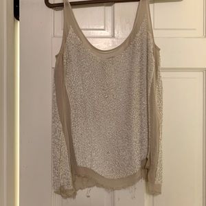 All saints ivory taupe sequin top